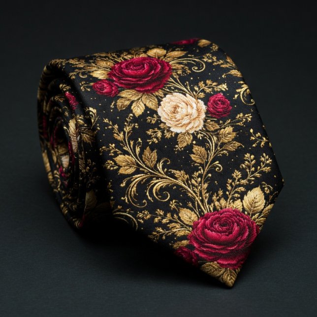 Cravate Roses Baroques Noires Élégance (Créateur téléchargé)