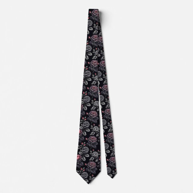 Cravate Roses Black Pink  (Devant)