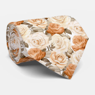 Cravate Roses blanches et beiges sur fond blanc