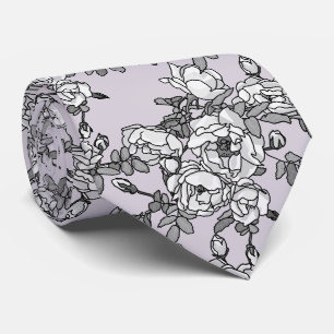 Cravate Roses Blanches Peintes Sur Rose Poudre