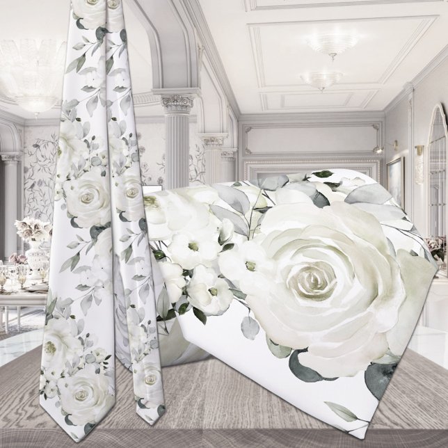 Cravate Roses blanches pures et mariage au eucalyptus arge (Créateur téléchargé)