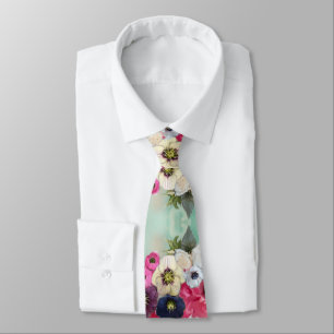 CRAVATE ROSES BLANCHES ROSES PINK ,FLEURS ANÉMONE,FLEURS B