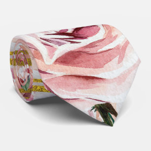 Cravate Roses d'aquarelle avec des rayures de parties