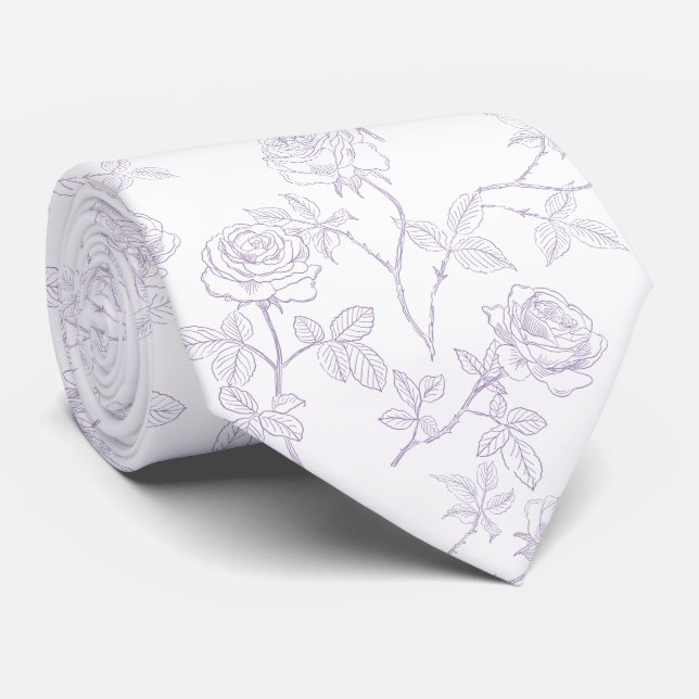 Cravate Roses de lavande blanches délicates (Roulé)