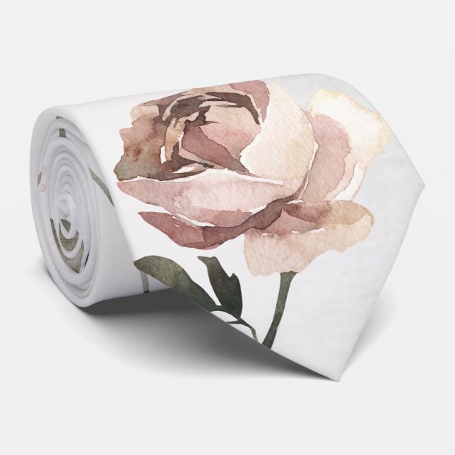Cravate Roses Desdémone roses blush en fleurs blanches  (Roulé)