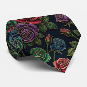Cravate Roses Faux Soie Ton de Bijou + Gentleman en Or