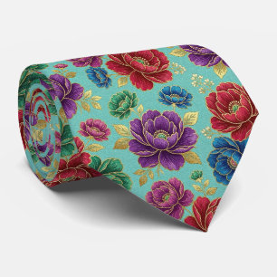 Cravate Roses Faux Soie Ton de Bijou + Gentleman en Or