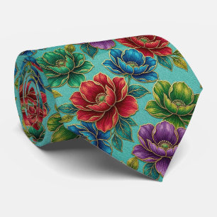 Cravate Roses Faux Soie Ton de Bijou + Gentleman en Or