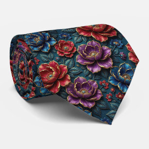 Cravate Roses Faux Soie Ton de Bijou + Gentleman en Or