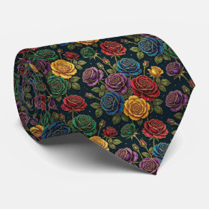 Cravate Roses Faux Soie Ton de Bijou + Gentleman en Or