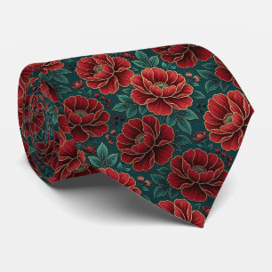 Cravate Roses Faux Soie Ton de Bijou + Gentleman en Or