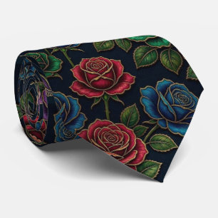 Cravate Roses Faux Soie Ton de Bijou + Gentleman en Or