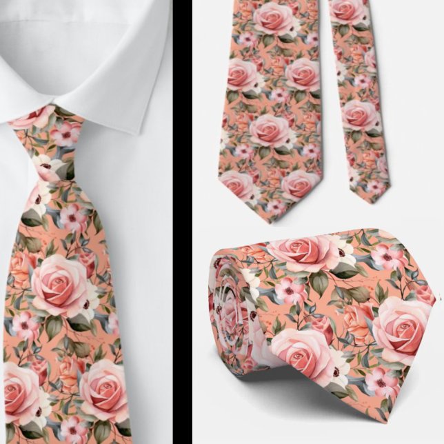 Cravate Roses Fleurs Florales Roses (Créateur téléchargé)
