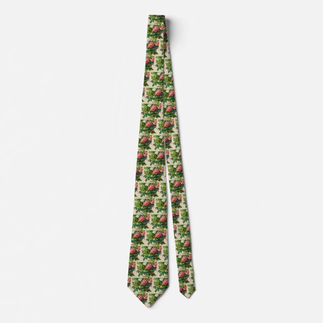 Cravate Roses Fleurs Roses Vintage, Vase de Fleurs (Devant)