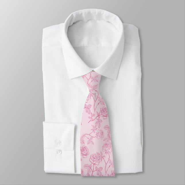 Cravate Roses fuchsia sur fond rose (Attaché)
