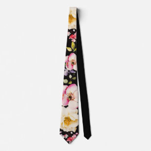 Cravate Roses jaunes roses aquarelle Fond noir