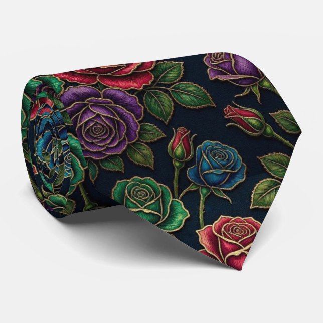 Cravate Roses Jeweltone avec Accents Dorés (Roulé)