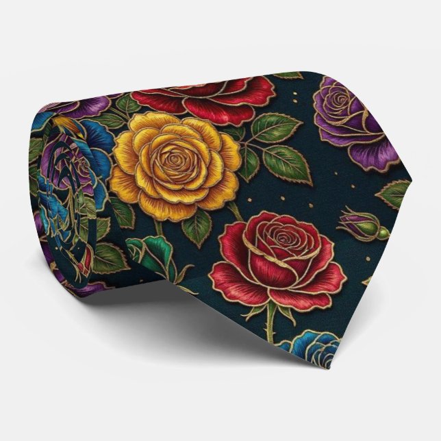 Cravate Roses Jeweltone avec Accents Dorés (Roulé)