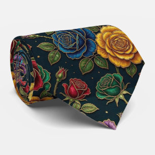 Cravate Roses Jeweltone avec Accents Dorés