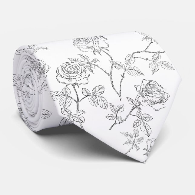 Cravate Roses noires et blanches délicates (Roulé)