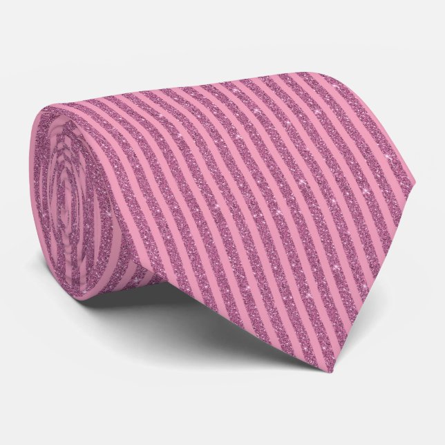 Cravate Roses Poudrés Glitter Stripes Verticales Élégantes (Roulé)