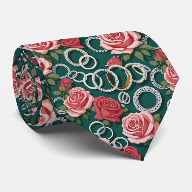 Cravate Roses Romantiques Et Bagues Mariages De Diamant Ét (Roulé)