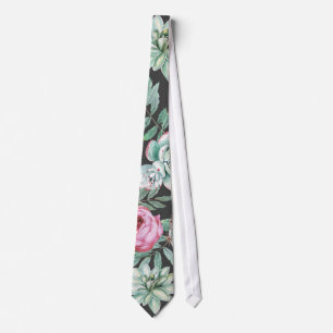 Cravate Roses roses et motif succulent de cactus sur le
