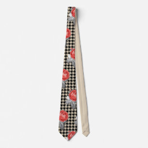 Cravate Roses roses vintages et motif houndstooth