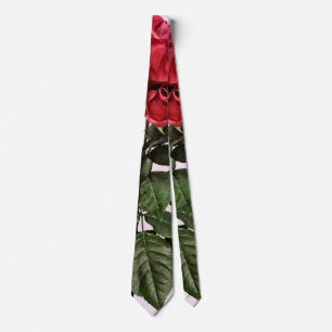 Cravate Roses rouges et feuilles