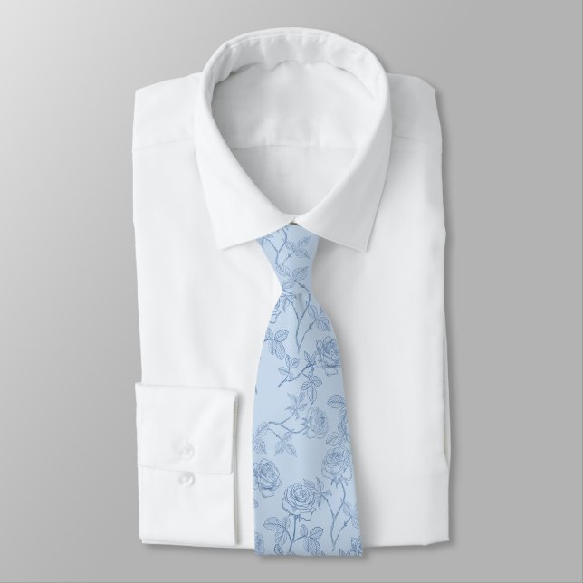 Cravate Roses sur fond bleu clair (Attaché)