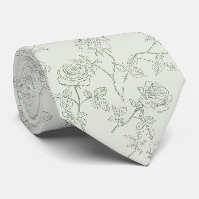 Cravate Roses vert sauge délicat (Roulé)