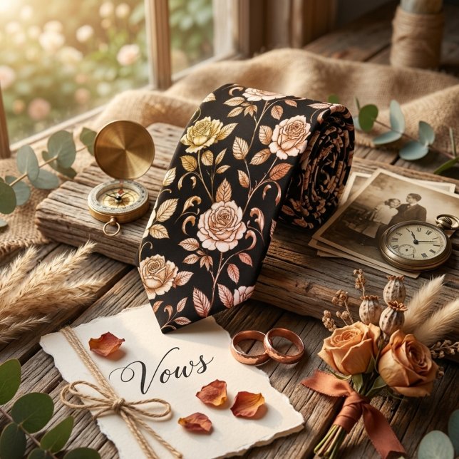 Cravate Roses Vintage Luxe sur Fond Noir (Créateur téléchargé)