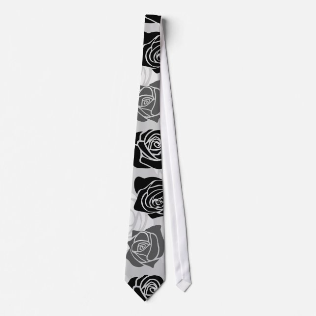 Cravate Roses Vintages chic en noir et blanc (Devant)