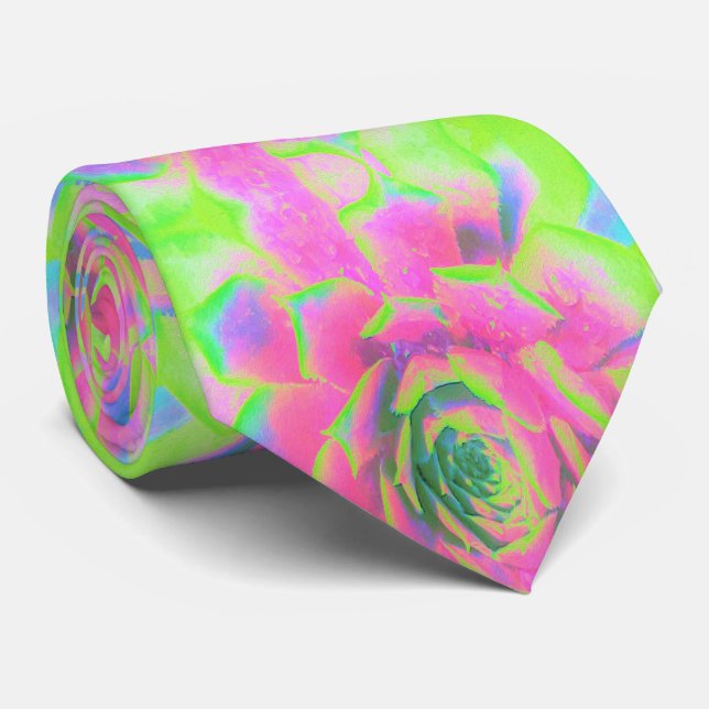 Cravate Rosette Succulente à la chaux verte et rose (Roulé)