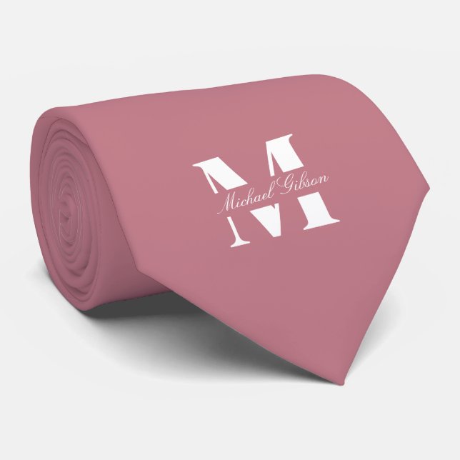 Cravate Rosewood Pink | Custom Monogram Wedding Groomsmen  (Roulé)