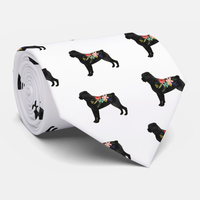 Cravate Rottweiler Chien race Boho Floral Silhouette (Roulé)