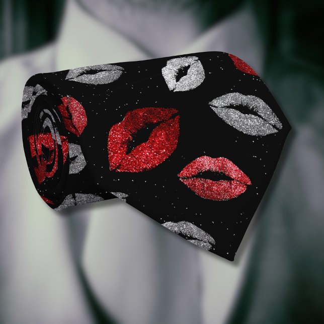 Cravate Rouge argenté pailleté Saint-Valentin sur fond noi (Créateur téléchargé)