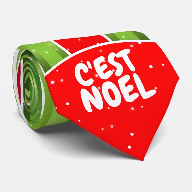 Cravate Rouge Blanc et Vert avec texte C'est Noel sur (Roulé)
