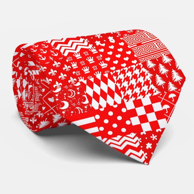 Cravate Rouge blanc Mixte Motif Patchwork Design (Créateur téléchargé)