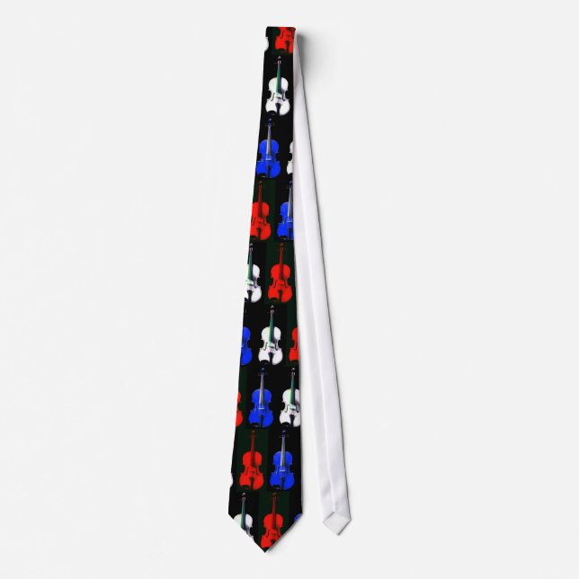 Cravate rouge, blanche et bleue de violon - (Devant)