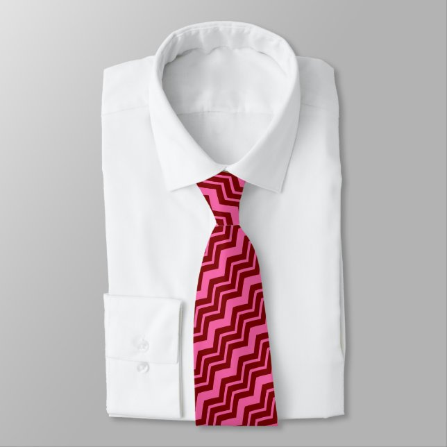 Cravate Rouge bordeaux rose chevron design zigzag  (Attaché)