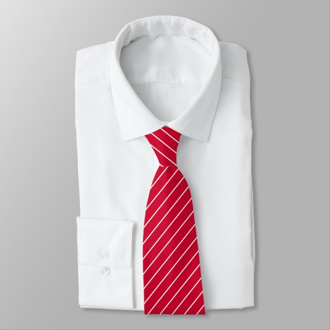 Cravate Rouge cerisier avec Pinstripes blanches ivoire (Attaché)