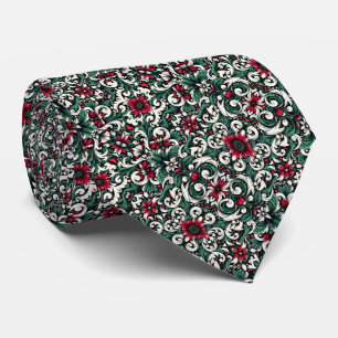 Cravate Rouge Cramoisi, Vert Chasseur, Noir et Floral Ivoi