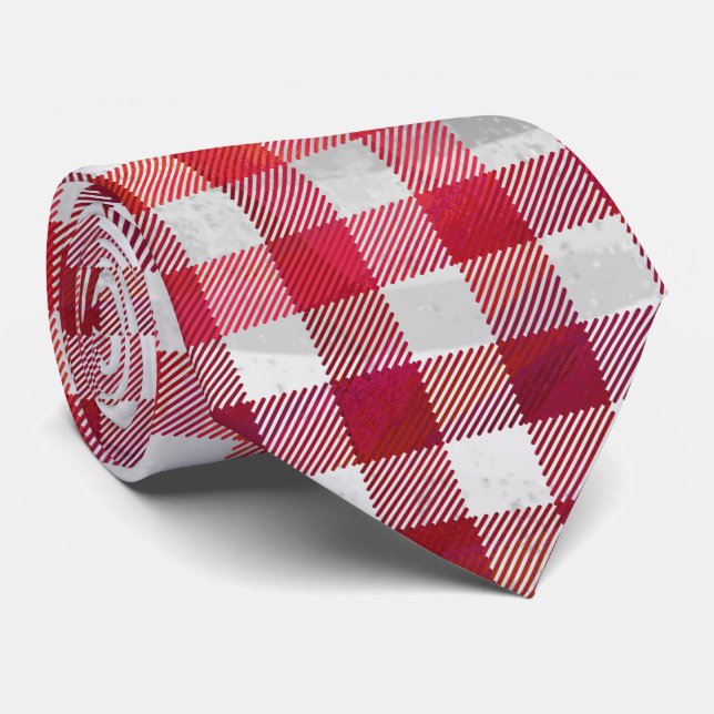 Cravate Rouge et blanc À damiers plaid (Roulé)