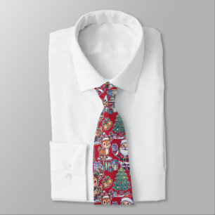 Cravate Rouge festive joli motif Noël Père Noël