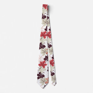 Cravate Rouge Feuilles d'automne Motif Blanc