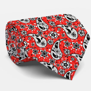 Cravate Rouge Floral Paisley Motif Design