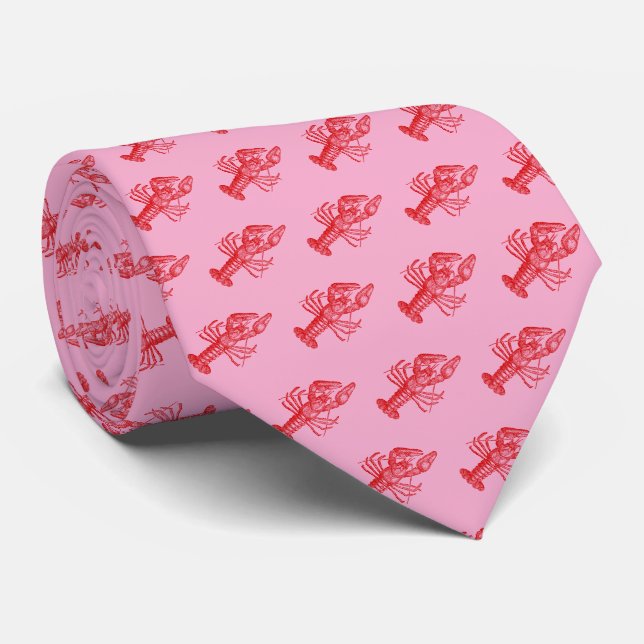 Cravate Rouge homard vintage #1 Dessin Fond rose (Roulé)