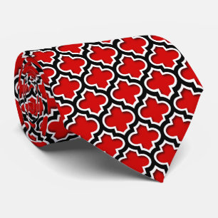 Cravate Rouge noir blanc Marocain Quatrefoil Motif #5DS