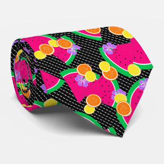 Cravate Rouge pastèque Lémons jaunes Tropical